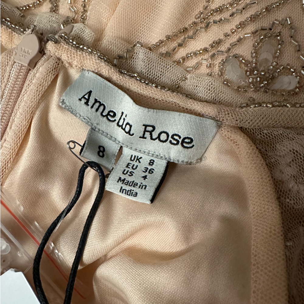 Amelia Rose beaded baroque off the shoulder peach pink gown NWT - Picture 4 of 12